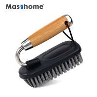 Masthome eco friendly Bamboo Handle Cleaning tool plastic bathroom floor Stainless Steel Washing scrub brush